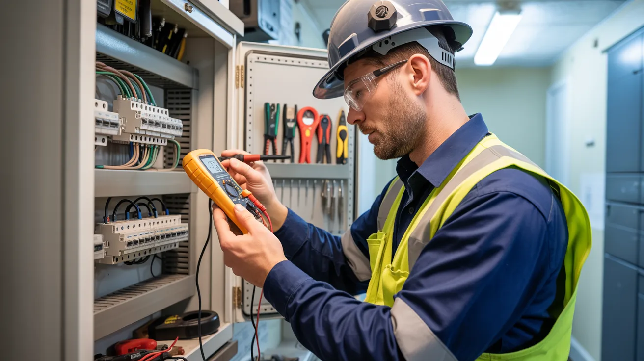 Electrician testing electrical panel capacity requirements for solar system