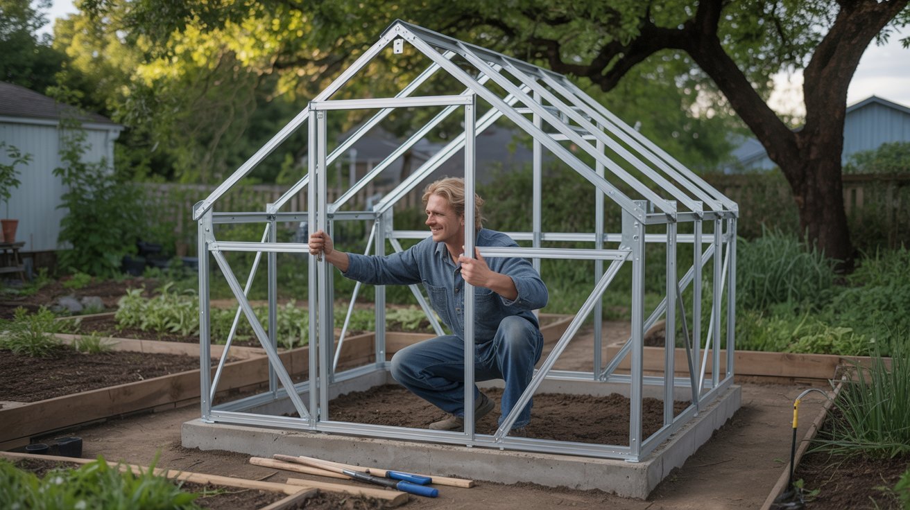 Testing the stability of a completed greenhouse foundation.