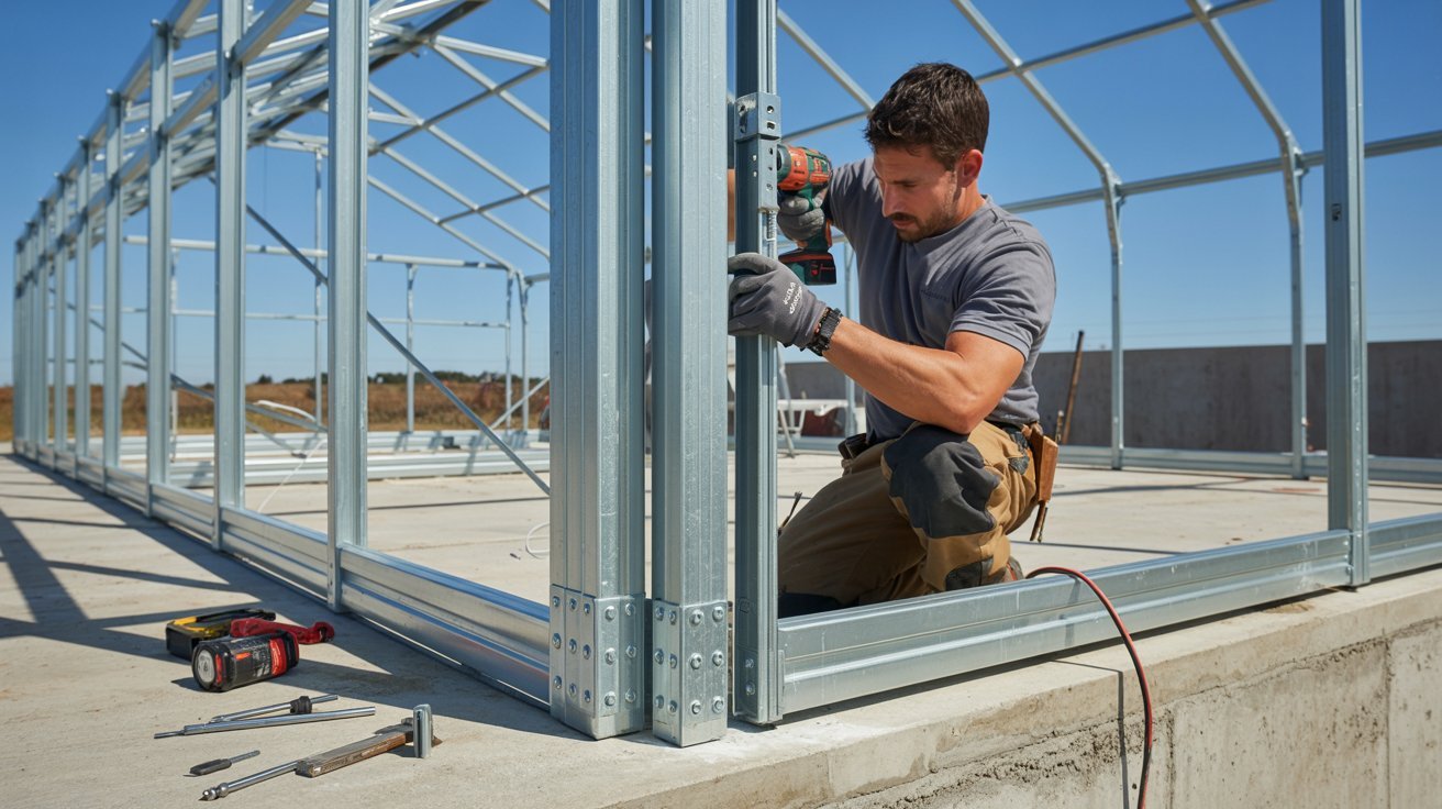 Anchoring a greenhouse frame securely to the foundation.