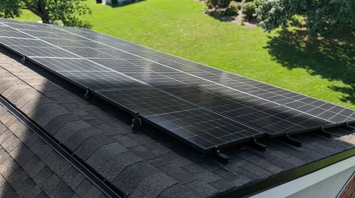 large solar panels under shades on the rooftop.