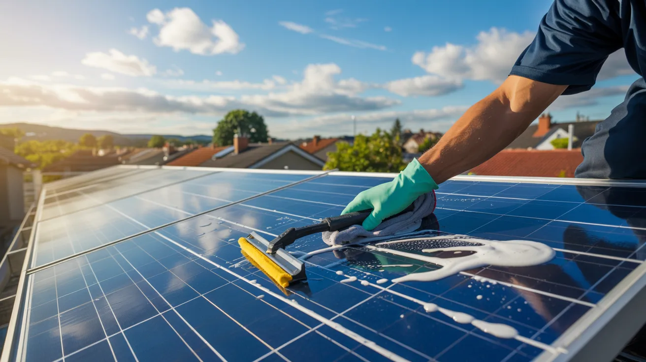Cleaning solar panels with microfiber cloth and viper.