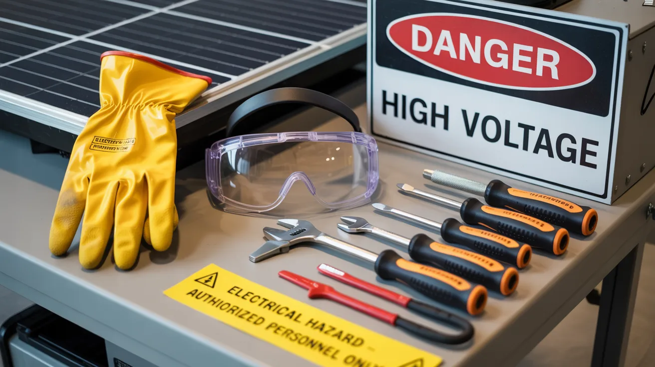 A table displaying various tools alongside a warning sign that reads "Danger: High Voltage.
