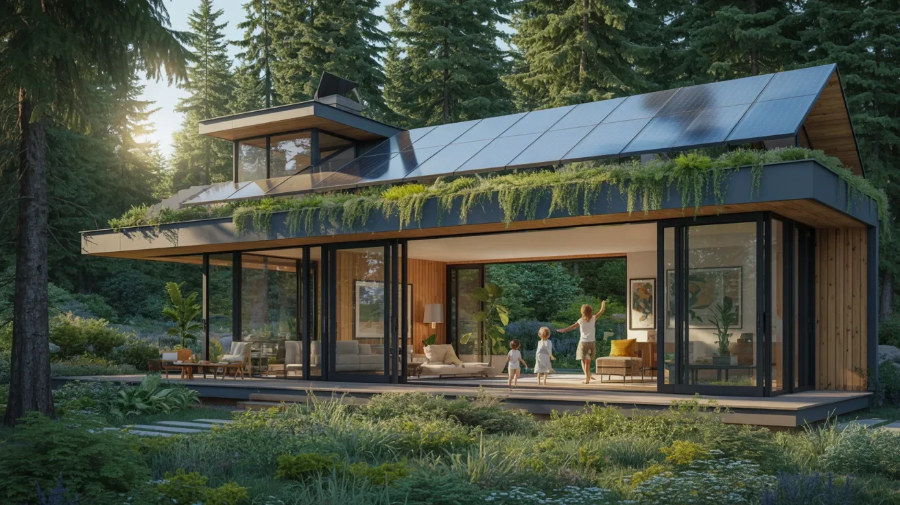 A modern house featuring solar panels installed on the roof, showcasing sustainable energy solutions.
