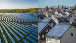 Different homeowners reviewing and comparing community solar and rooftop solar options for their homes.
