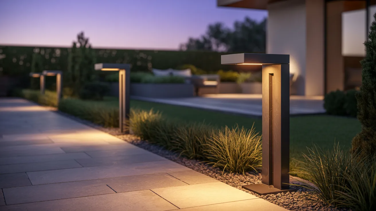 Modern home exterior featuring stylish outdoor lighting that enhances the architectural design and ambiance.