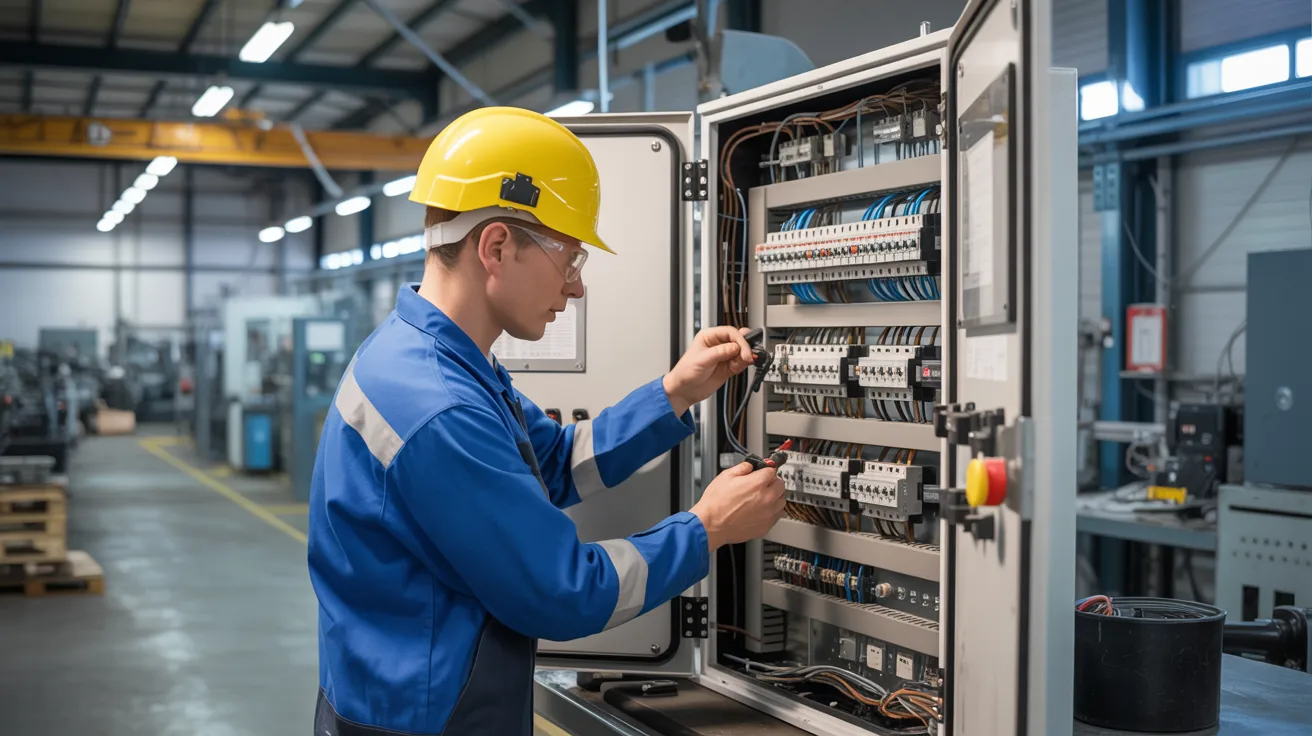 Technician inspecting and shutting down a solar power system