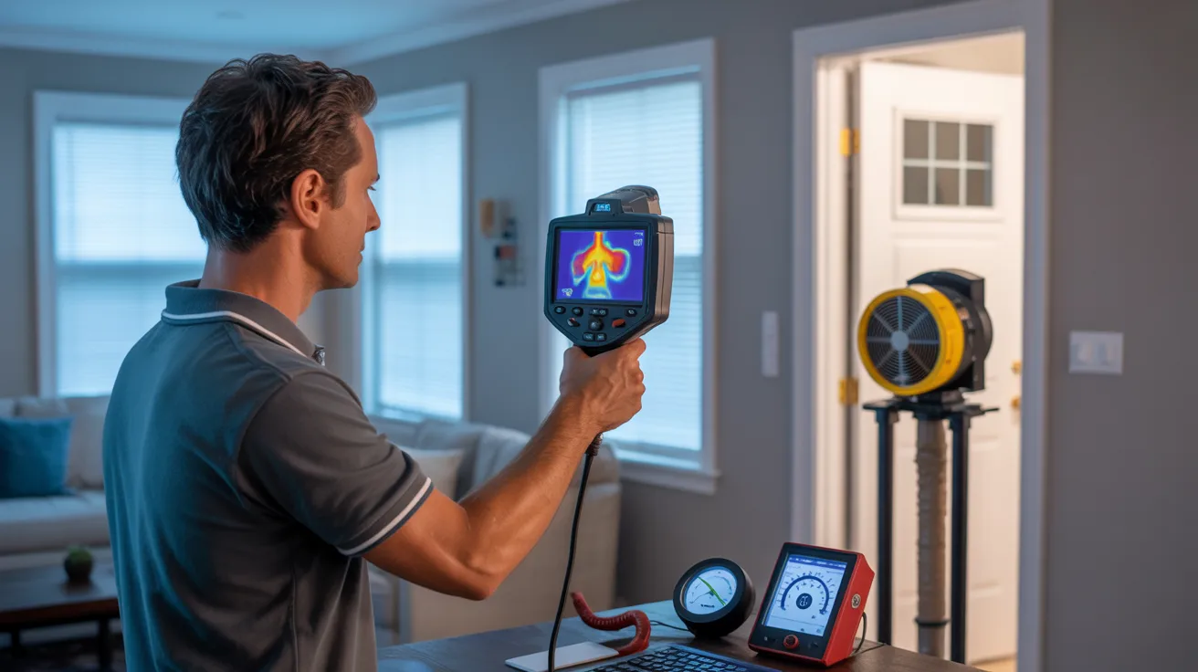 Professional energy auditor using specialized tools during a solar energy audit 
