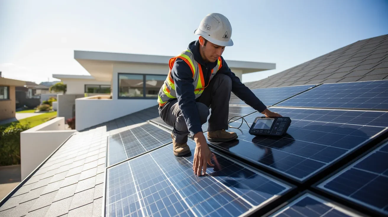 Technician testing a reinstalled residential solar system