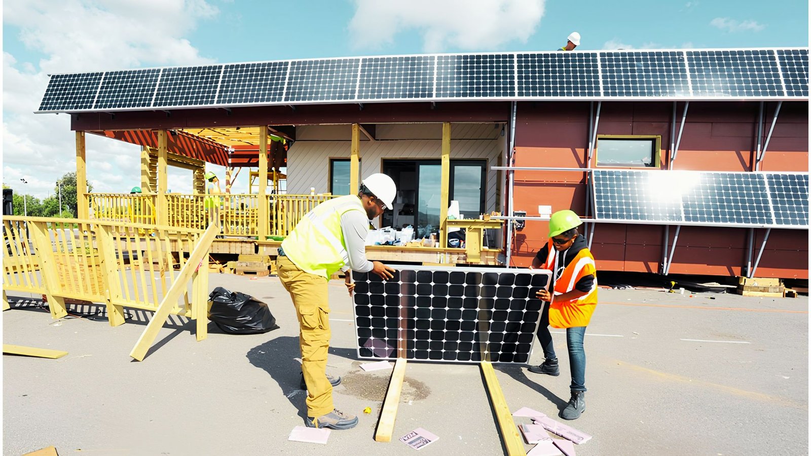 Electrical planning and solar wiring setup during new home construction before walls are finished.