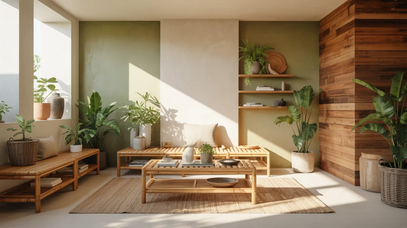 A cozy living room featuring a wooden accent wall and vibrant green walls, creating a warm and inviting atmosphere.
