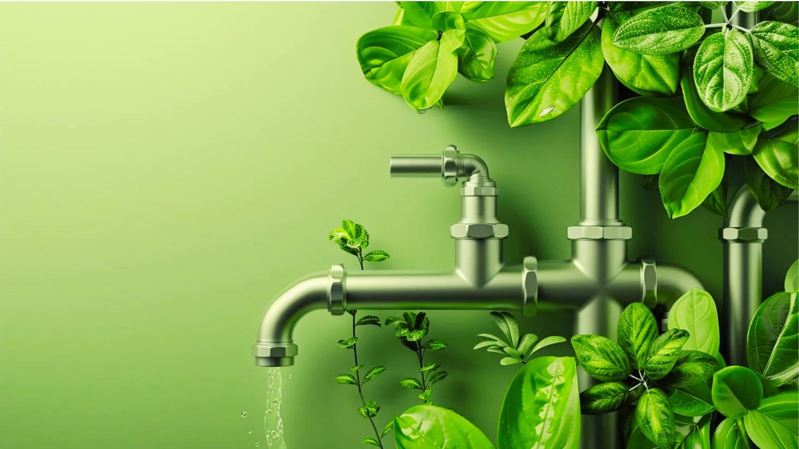 Illustration showing eco friendly plumbing systems save water and energy in a home.