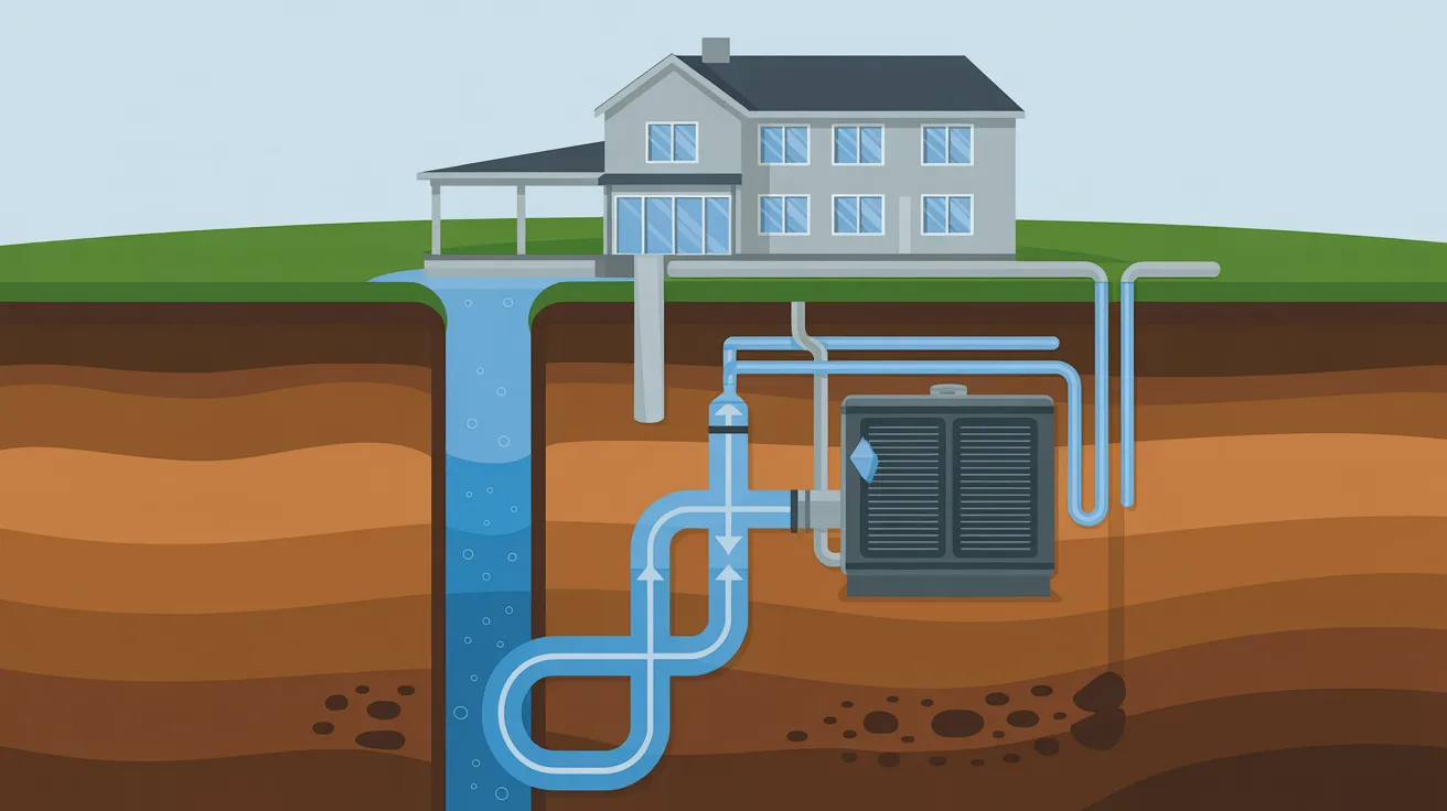 Open-loop geothermal heat pump system using groundwater from a well for residential heating and cooling.
