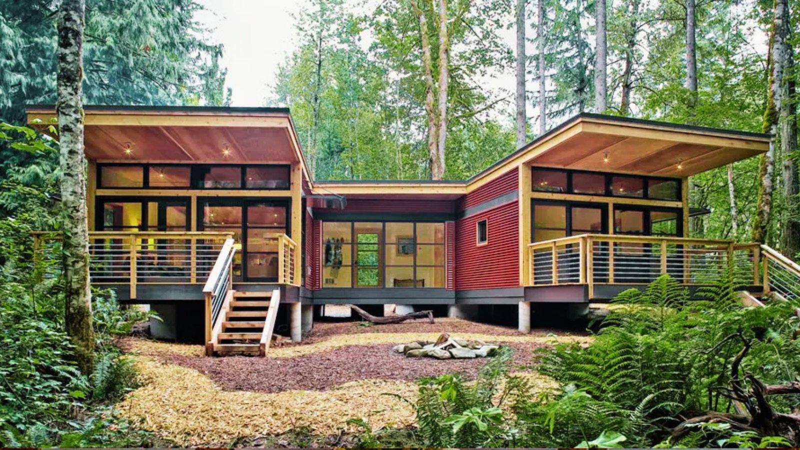 Sustainable prefab homes in a modern eco-friendly community with energy-efficient features