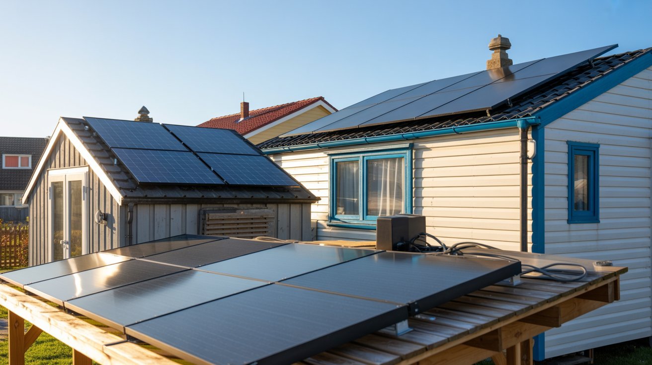Alternative solar panel installation options for a mobile home.