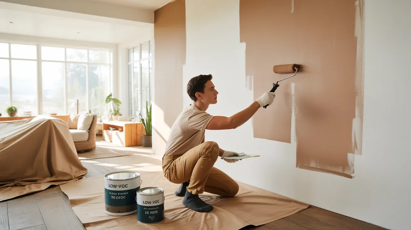 A man painting a room with a roller, focused on applying a fresh coat of paint to the walls.