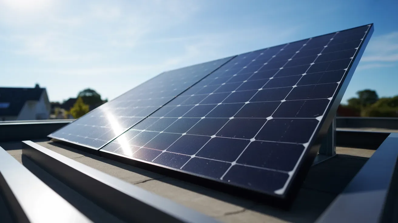 Solar panels installed on a sloped roof, harnessing sunlight for renewable energy.