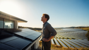Homeowner deciding between community solar and rooftop solar solutions