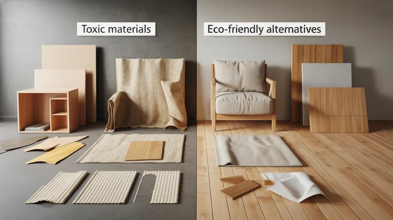 Various furniture types displayed alongside their corresponding materials, showcasing diversity in design and texture.